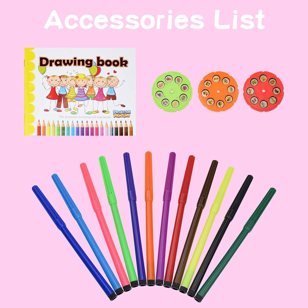 Drawing Projector Painting Desk for Kids | LED Art Tracing & Sketching Table with 12 Color Pens & 24 Slide Designs | Educational Art Toy for Boys & Girls Ages 3-10 | Artistic Skill Development Set