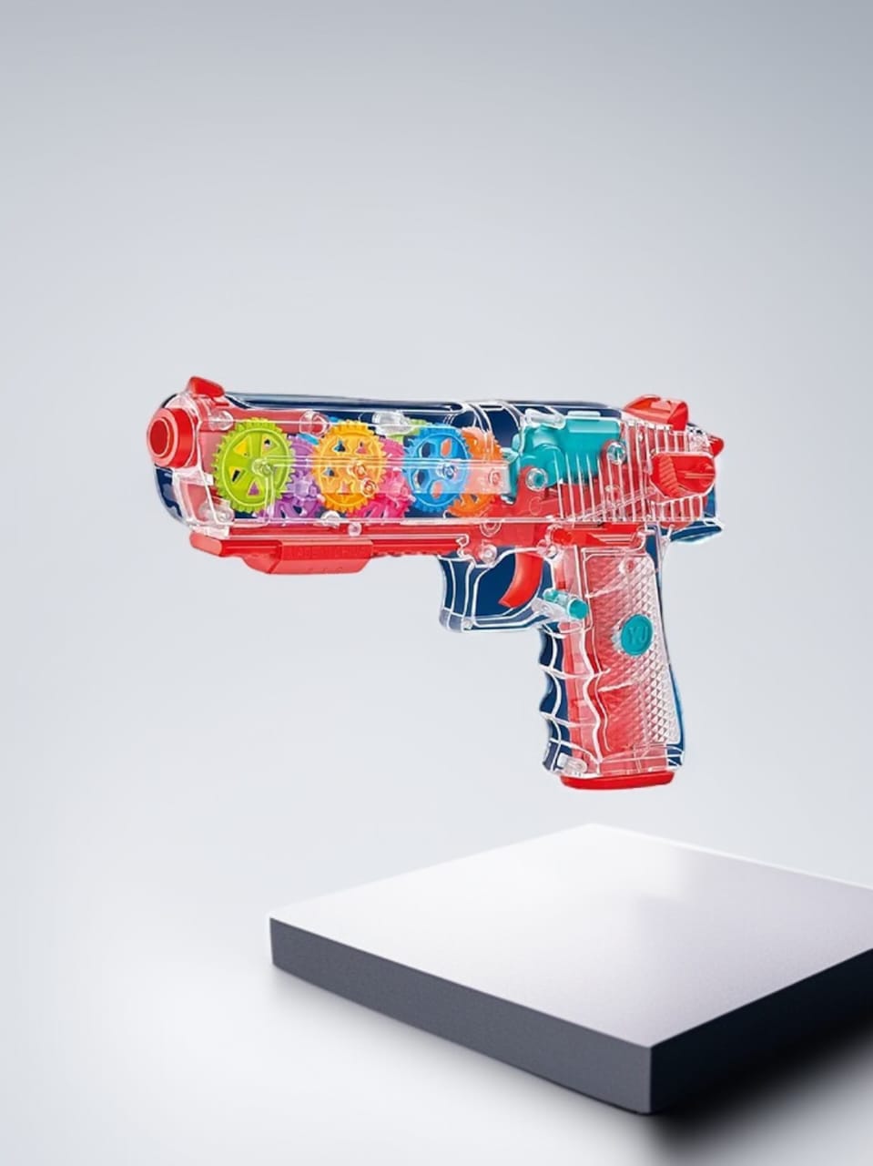Transparent Gear Toy Gun with Flashing LED Lights and Musical Sounds for Kids 3-9 Years
