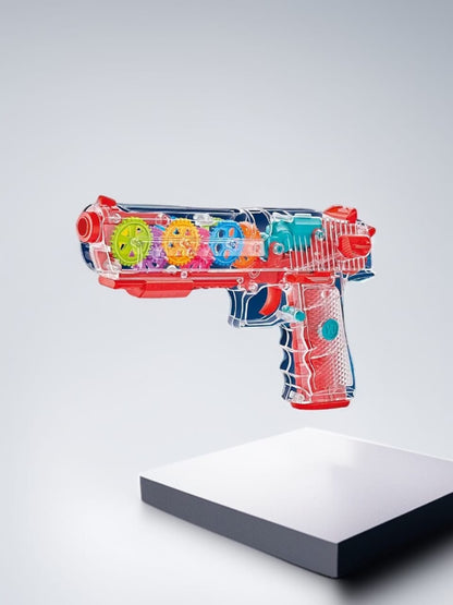 Transparent Gear Toy Gun with Flashing LED Lights and Musical Sounds for Kids 3-9 Years