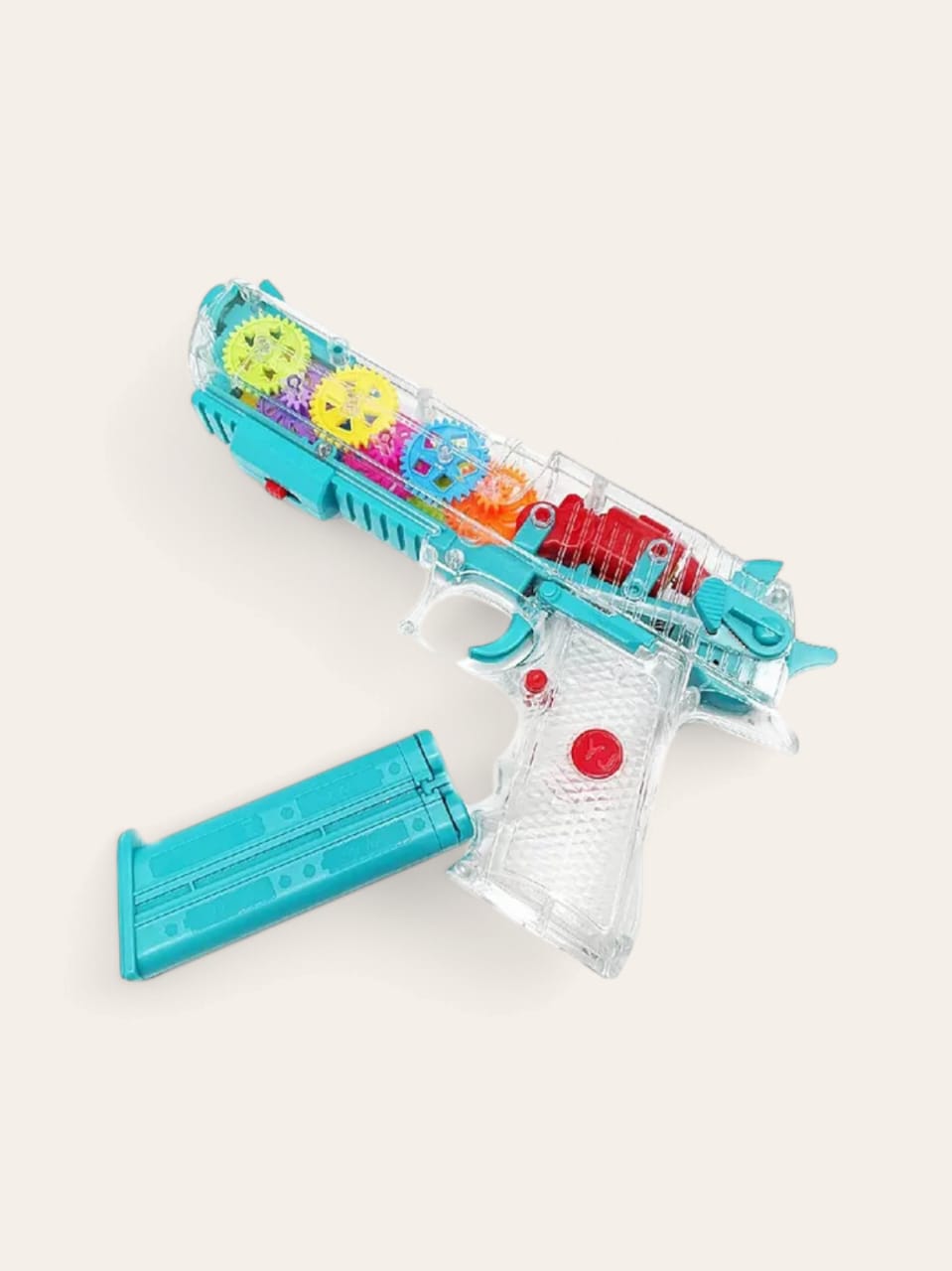Transparent Gear Toy Gun with Flashing LED Lights and Musical Sounds for Kids 3-9 Years
