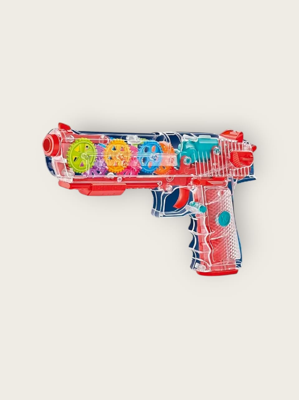 Transparent Gear Toy Gun with Flashing LED Lights and Musical Sounds for Kids 3-9 Years