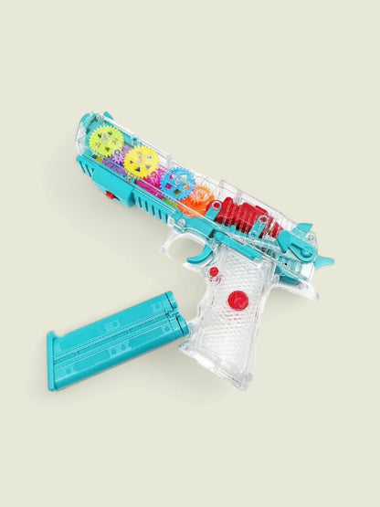 Transparent Gear Toy Gun with Flashing LED Lights and Musical Sounds for Kids 3-9 Years